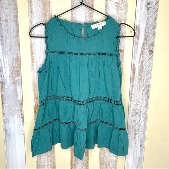 LOFT Tops - Loft Ladder Lace Embroidered Babydoll Tank Top
